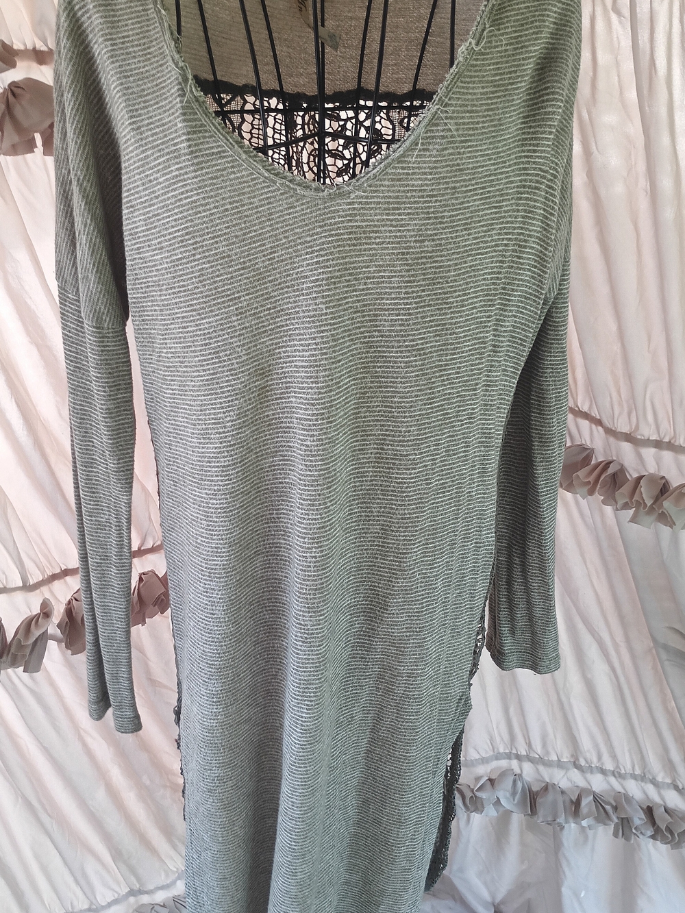 Lightweight Sage Green Striped Knit Tunic